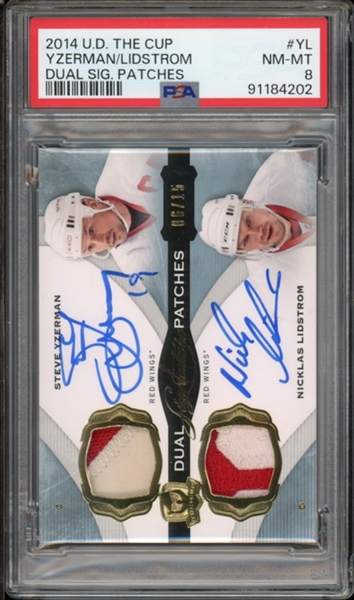 2014 U.D. The Cup Dual Signature Patches (6/15) #YL Yzerman/Lidstrom PSA 8 NM-MT