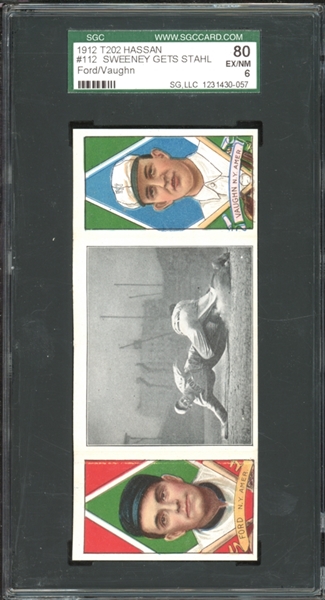 1912 T202 Hassan Factory 649 #112 Sweeney Gets Stahl Ford/Vaughn SGC 6 EX/NM