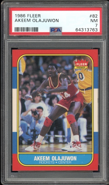 1986 Fleer #82 Akeem Olajuwon PSA 7 NM