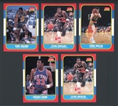 1986 Fleer Rookie Lot Of Five (5) Including Malone, Ewing, Drexler, and Mullin