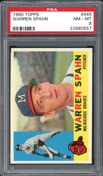 1960 Topps #445 Warren Spahn PSA 8 NM-MT