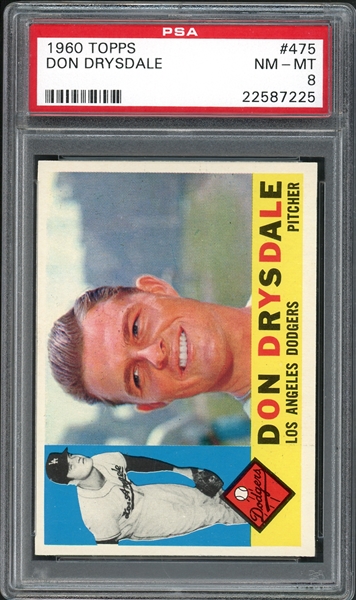 1960 Topps #475 Don Drysdale PSA 8 NM-MT