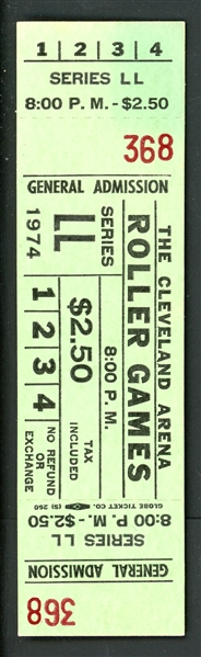 1974 Roller Games Roller Derby Full Unused Ticket Stub Cleveland Arena