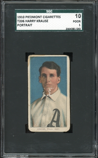 1909-11 T206 Piedmont 350/25 Harry Krause Portrait SGC 1 PR