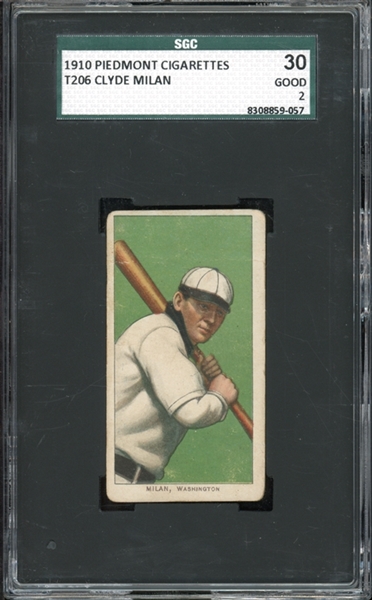 1909-11 T206 Piedmont 350/25 Clyde Milan SGC 2 GD