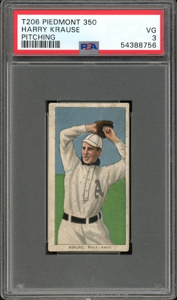 1909-11 T206 Piedmont 350/25 Harry Krause Pitching PSA 3 VG