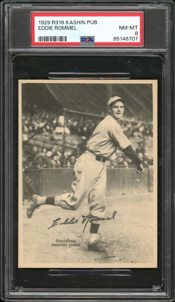 1929 R316 Kashin Publications Eddie Rommel PSA 8 NM-MT One of One None Higher