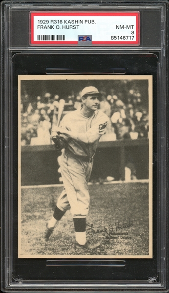 1929 R316 Kashin Publications Frank O. Hurst PSA 8 NM-MT One of Two None Graded Higher