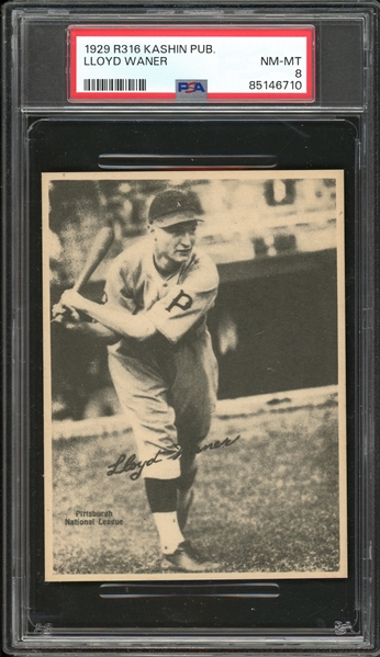 1929 R316 Kashin Publications Lloyd Waner PSA 8 NM-MT One of Two None Graded Higher