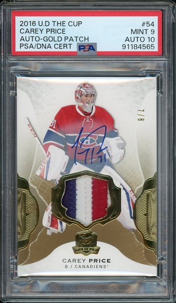 2016 Upper Deck The Cup Auto Gold Patch /8 #54 Carey Price PSA 9 MINT Auto 10 