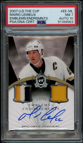 2007 Upper Deck The Cup Emblems Of Endorsements /15 # EE-ML Mario Lemieux PSA 7 NM Auto 10