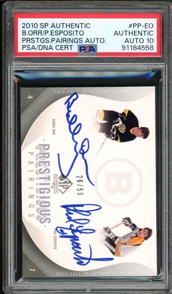 2010 SP Authentic Prestigious Pairings Autographs /50 #PP-EO Bobby Orr/Phil Esposito PSA Authentic Auto 10