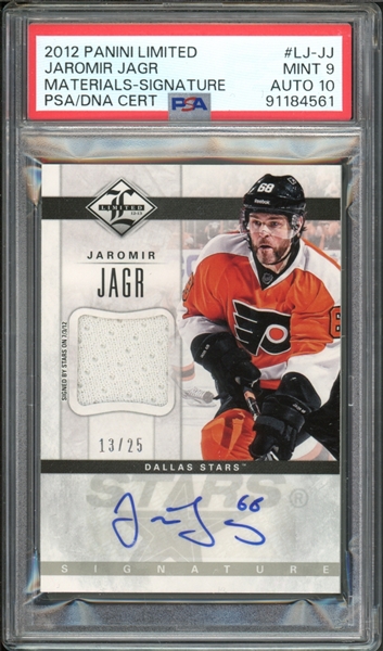 2012 Panini Limited Materials Signature /25 #LJ-JJ Jaromir Jagr PSA 9 Auto 10