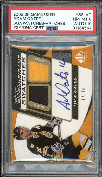 2008 SP Game Used Signature Swatches Patches /10 #SS-AO Adam Oates PSA 8 NM-MT Auto 10