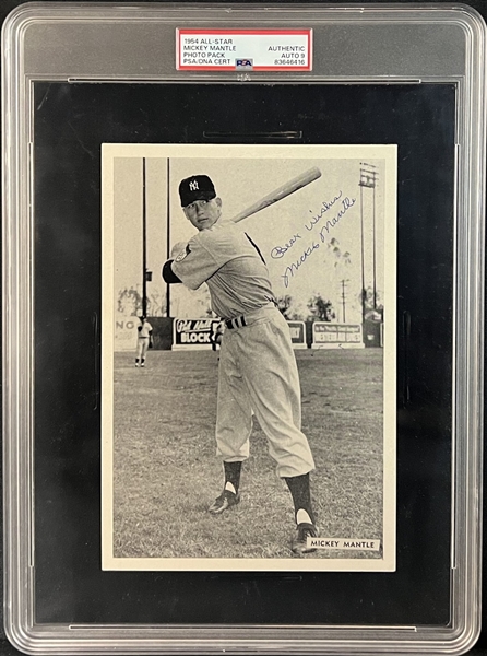 Exceptionally Impressive 1954 All-Star New York Yankee Photo Pack Mickey Mantle With Vintage Autograph PSA MINT 9