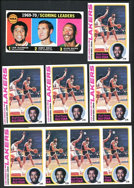 1978 Topps Basketball Kareem Abdul-Jabbar Shoebox Lot Of 38 With 1970 Topps Scoring Leaders Alcindor/West/Hayes