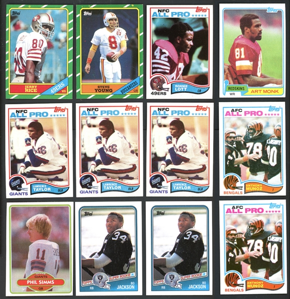 1980s Topps Football Rookie Card Shoebox Collection With Stars And HOFers Of Rice, Taylor, Lott, Young, And Jackson