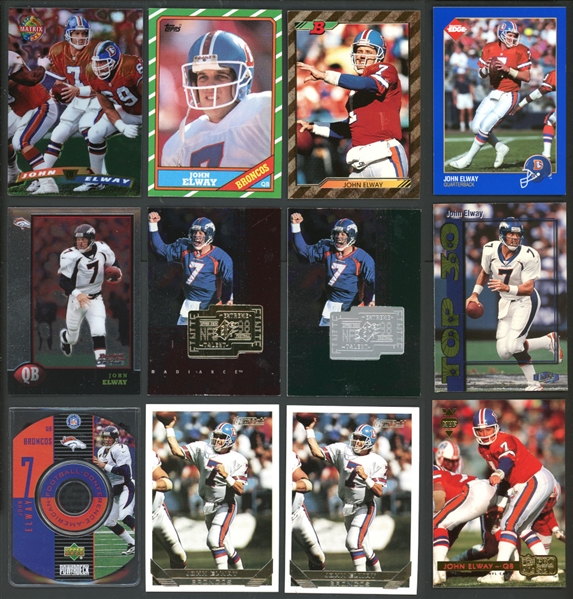 1980s-90s John Elway Football Card Shoebox Collection Of 24 With Inserts, Parallels, And Numbered