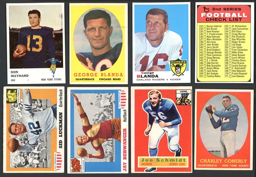 1950s-60s Football Shoebox Collection Of 8 Cards With Maynard Rookie 