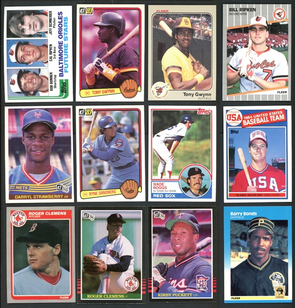 1980s-90s Baseball Shoebox Rookie Card Collection Of 56 With Stars, And HOFers Ripken, Gwynn, Puckett, Griffey, And Jeter etc.