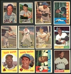 1950s-70s Topps Baseball Shoebox Collection Of 44 Cards With Stars, HOFers, Rookies, And Autos Aaron, Mays, Clemente, Koufax, And Ryan