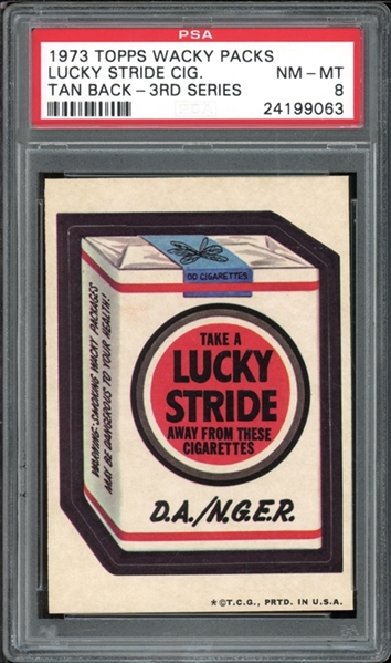 1973 Topps Wacky Packs Tan Back - 3RD Series Lucky Stride Cigarettes PSA 8 NM-MT