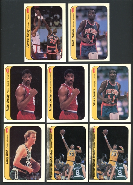 1986 Fleer Basketball Sticker Group Of 8 With Bird, Erving, Ewing, Jabbar, And Thomas