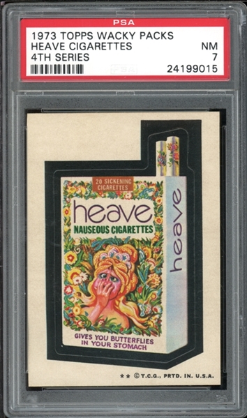 1973 Topps Wacky Packs 4TH Series Heave Cigarettes PSA 7 NM