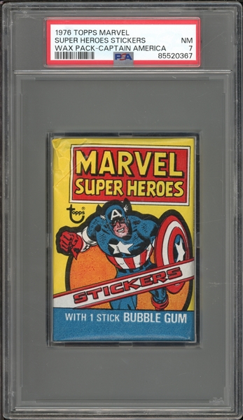 1976 Topps Marvel Super Heroes Stickers Wax Pack- Captain America PSA 7 NM