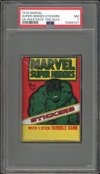 1976 Marvel Super Heroes Stickers UK Wax Pack - The Hulk PSA 7 NM