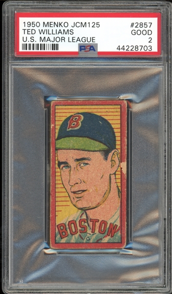 1950 Menko JCM125 U.S. Major League #2857 Ted Williams PSA 2 GD Highest Graded