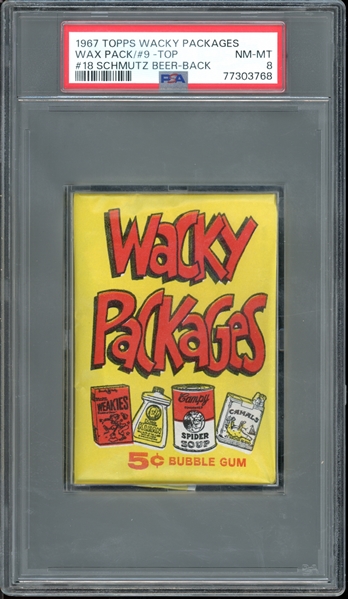 1967 Topps Wacky Packages Wax Pack/#9- Top #18 Schmutz Beer- Back PSA 8 NM-MT