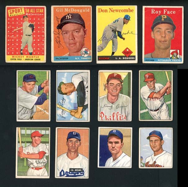 1939-1958 Baseball Shoebox Collection Of 117 Cards Includes 1958 Mantle AS, plus Gil McDougald And Don Newcombe Autographed Cards