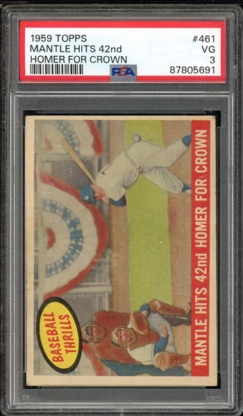 1959 Topps #461 Mantle Hits 42nd Homer For Crown PSA 3 VG