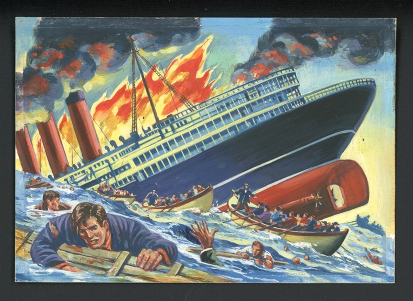 1954 Topps Scoops Original Artwork for #5 Lusitania Sinks