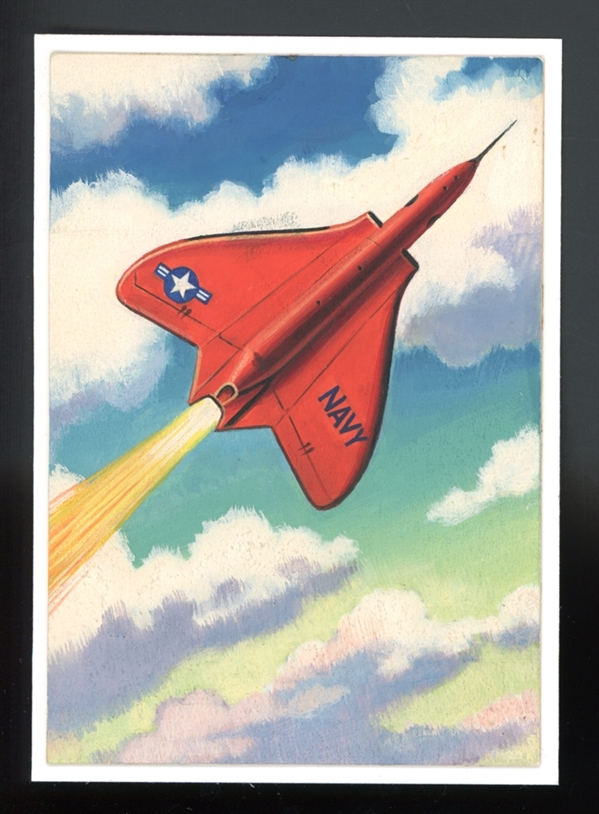 1954 Topps Scoops Original Artwork For #66 Jet Breaks Speed Record