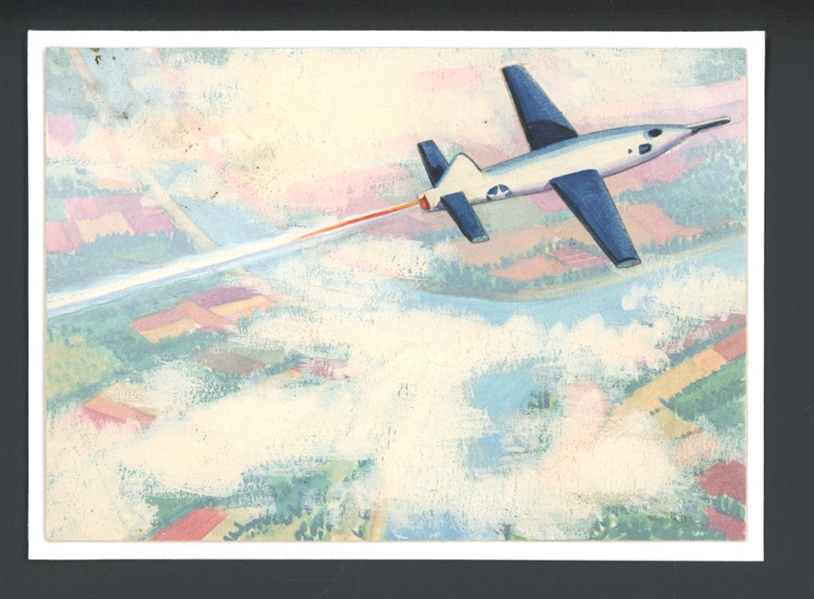 1954 Topps Scoops Original Artwork For #68 Jet Passes Sound Barrier