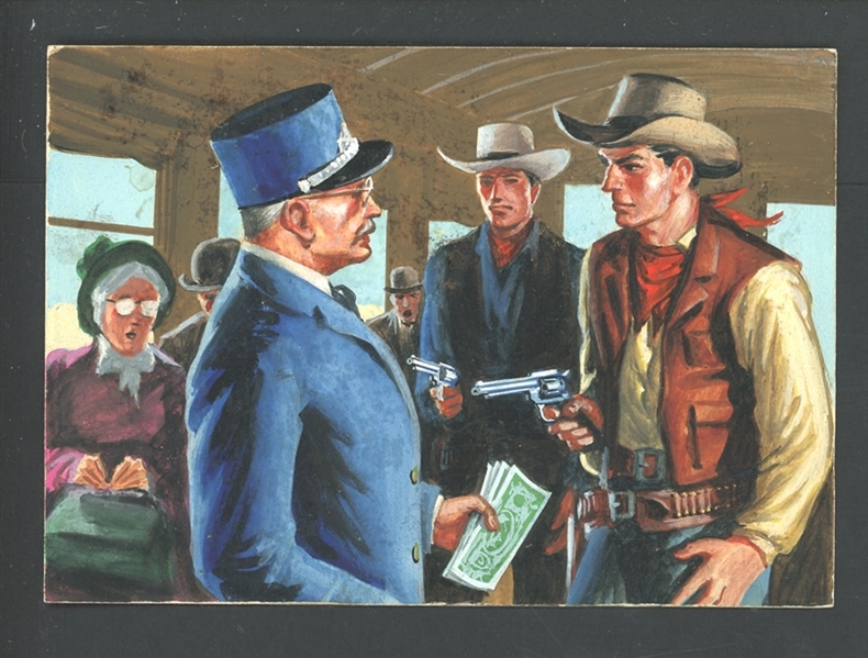 1954 Topps Scoops Original Artwork For #85 Jesse James Robs Train