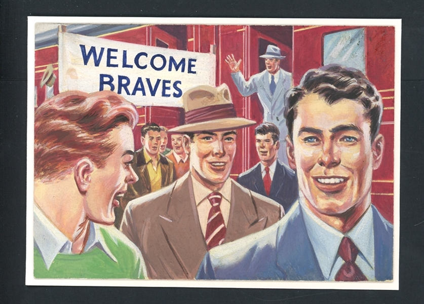 1954 Topps Scoops Original Artwork for #130 Braves Go to Milwaukee