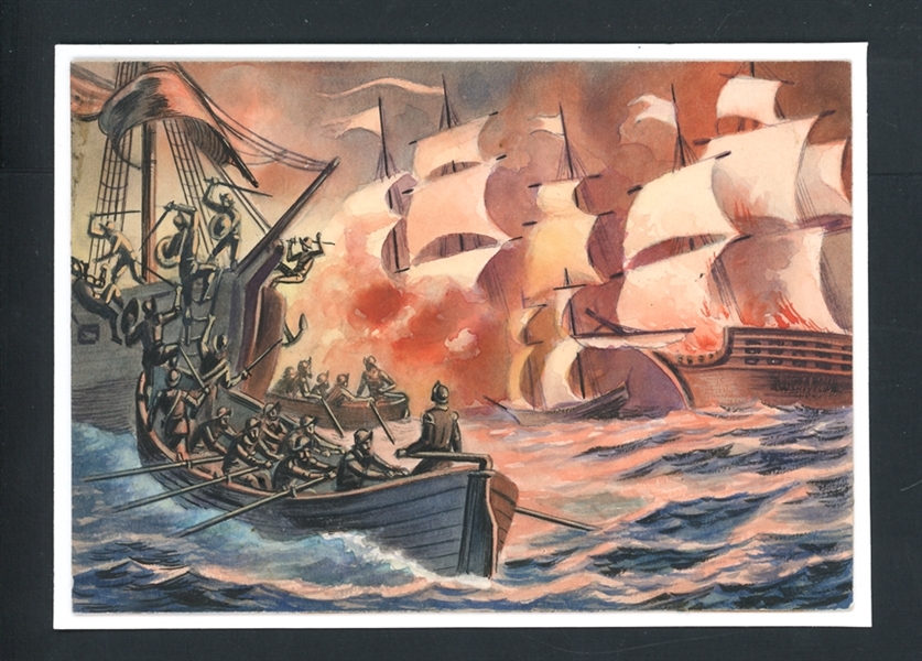 1954 Topps Scoops Original Artwork for #113 Spanish Armada Defeated