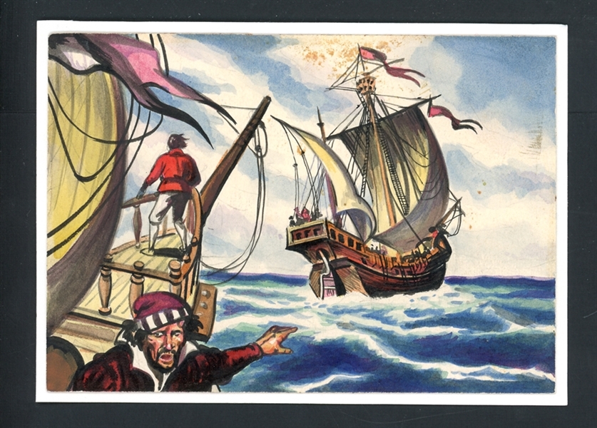 1954 Topps Scoops Original Artwork for #103 Magellans Ship Circles World