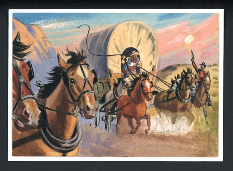 1954 Topps Scoops Original Artwork for #38 Oklahoma Land Rush