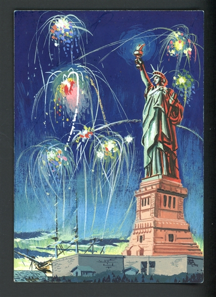 1954 Topps Scoops Original Artwork for #11 Statue of Liberty Unveiled With Card