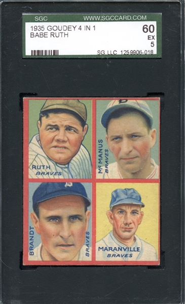 1935 Goudey 4 In 1 Babe Ruth SGC 5 EX