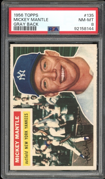 1956 Topps #135 Mickey Mantle Gray Back PSA 8 NM-MT