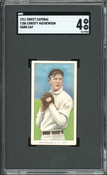 1909-11 T206 Sweet Caporal 350-460/42 Christy Mathewson Dark Cap SGC 4 VG-EX