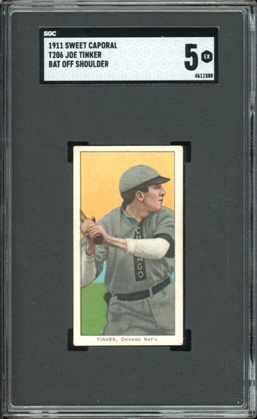 1909-11 T206 Sweet Caporal 250-460/42 Joe Tinker Bat Off Shoulder SGC 5 EX