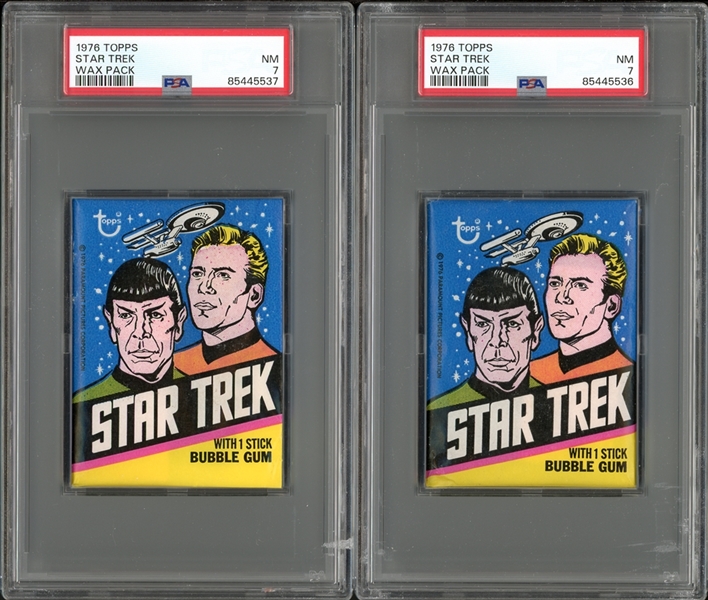 1976 Topps Star Trek Wax Pack Group Of (2) Both PSA 7 NM