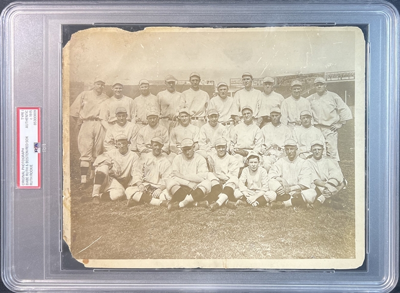 Exceptionally Rare 1915 Boston Red Sox Team Photo Featuring Babe Ruth In His Rookie Season, The Only Known Certified Type I PSA Authenticated Photo Of This Pose And Fresh To The Hobby