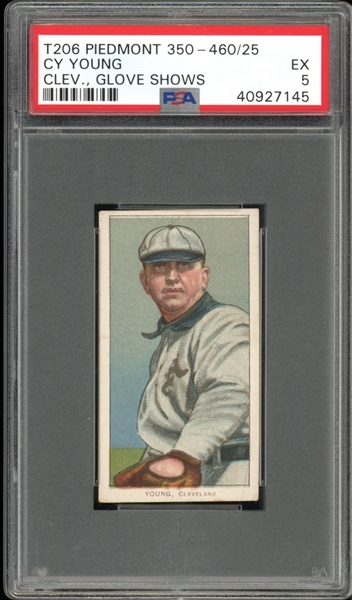 1909-11 T206 Piedmont 350-460/25 Cy Young Cleveland Glove Shows PSA 5 EX